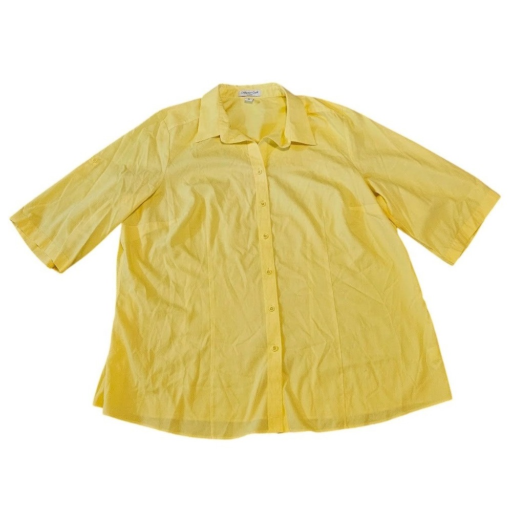 Coldwater Creek Yellow No Iron Cotton Button Down Shirt Womens 3X 24